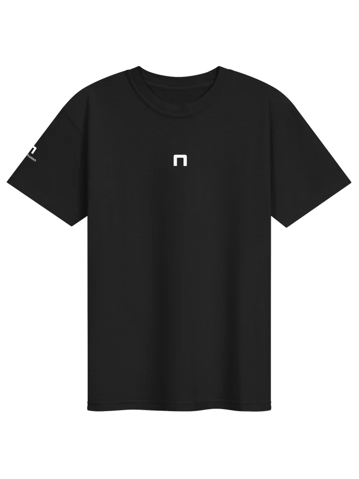Black Human Standard Tee with a small white Ethoic emblem on the chest and branding on the sleeve