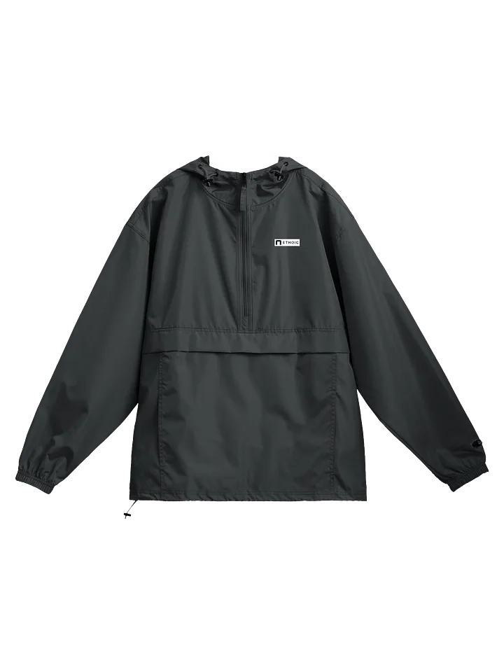 Black Human Standard Windbreaker with a small white Ethoic chest logo